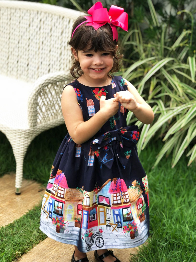 Vestido Taci Baby Estampa Paris - Azul Marinho - 100% Algodão Vestido Taci Baby Estampa Paris - Azul Marinho - 100% Algodão