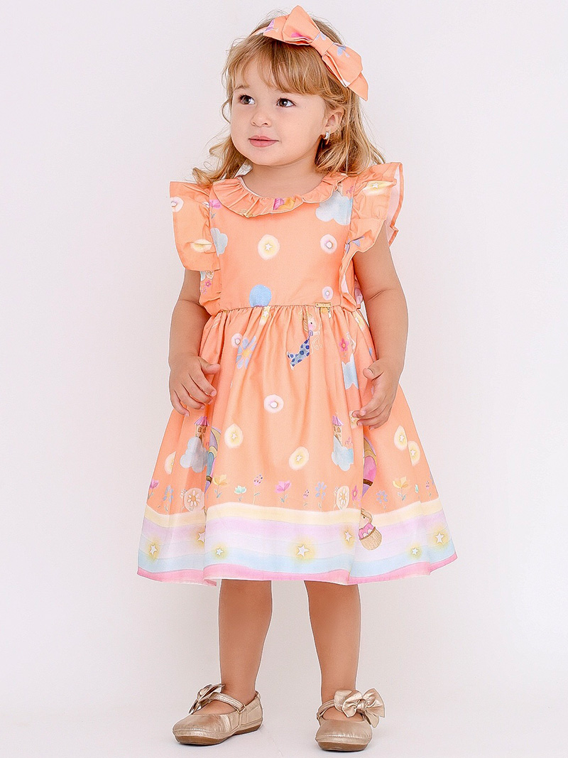 Vestido Taci Arco-Íris - Era uma vez... A menina e o passarinho - Primeiros Passos Vestido Taci Arco-Íris - Era uma vez... A menina e o passarinho - Primeiros Passos