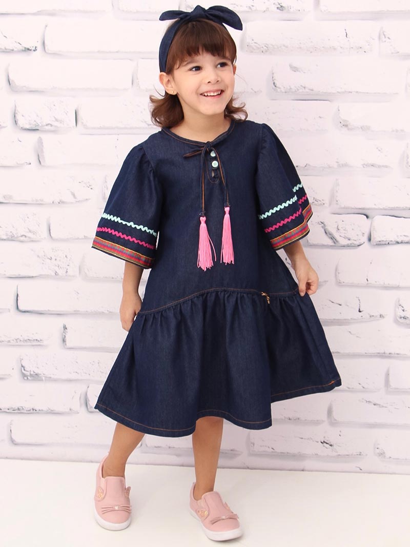 Vestido Taci Jeans Raglan - Primeiros Passos Vestido Taci Jeans Raglan - Primeiros Passos