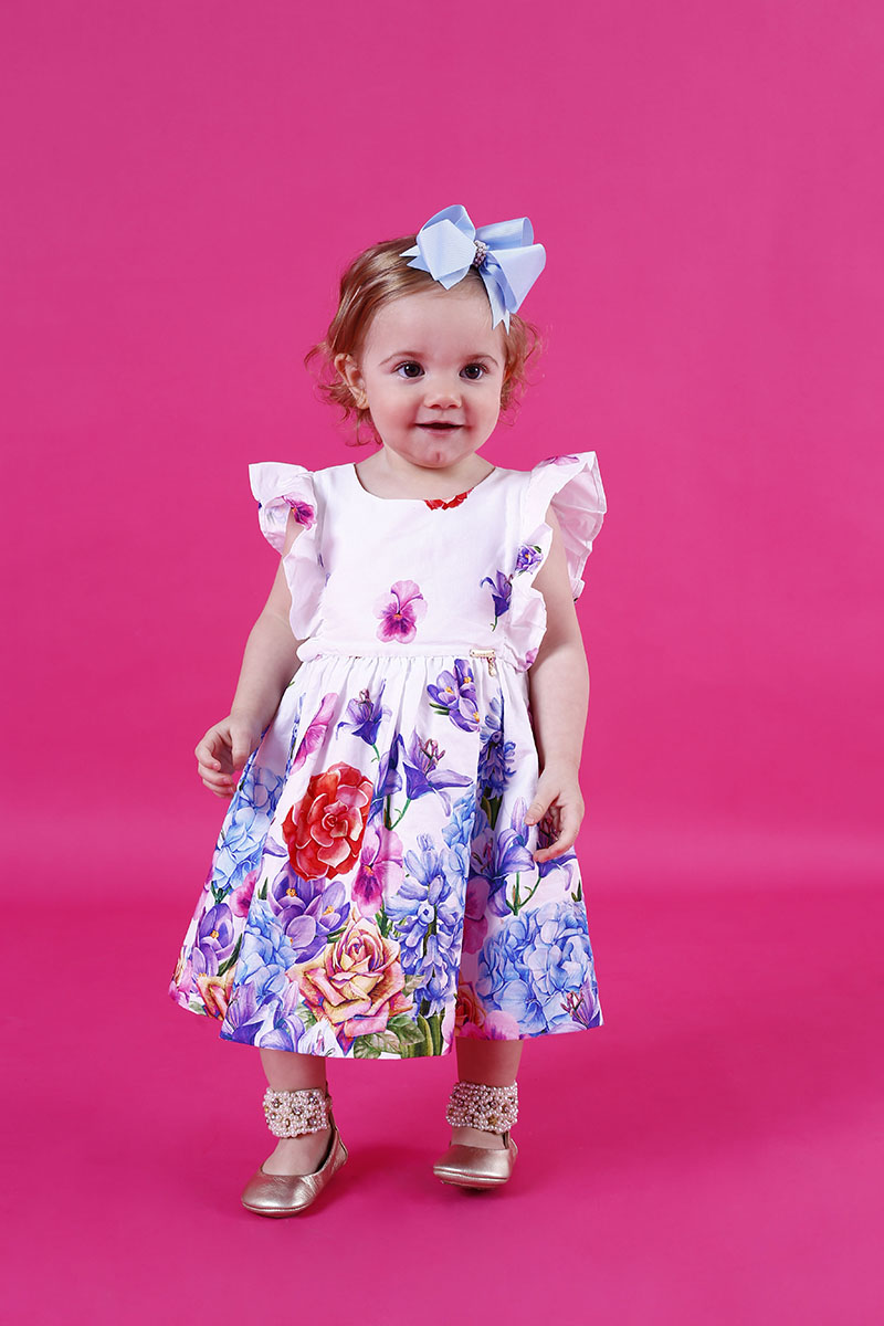 Vestido Floral Colorido Barrado - Baby